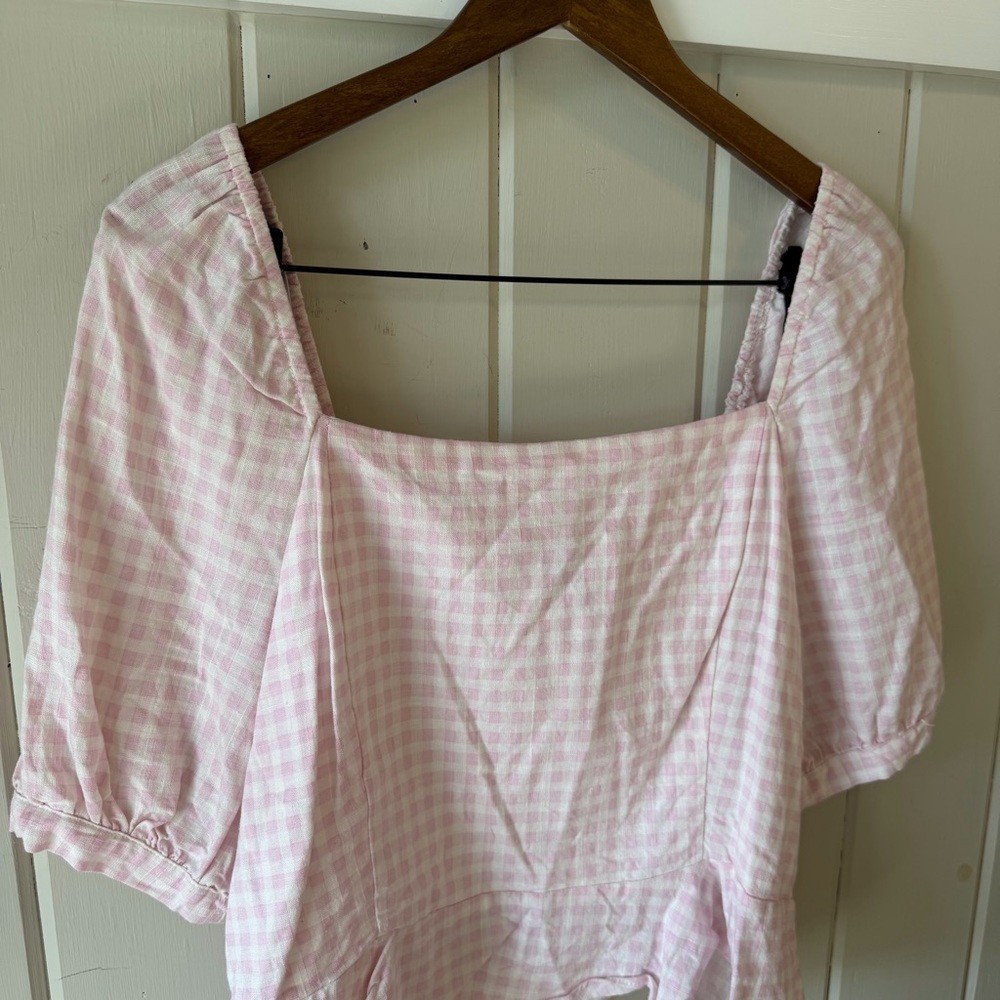 Draper James Pink Gingham Square-Neck Peplum Blouse, Size XL, Like New - Picture 3 of 7